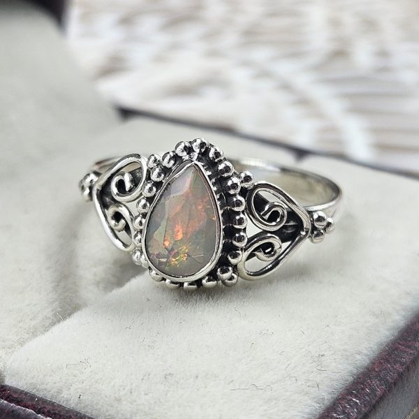 Dainty Ethiopian Opal 925 Sterling Silver Ring (REXT88-18) - Image 2