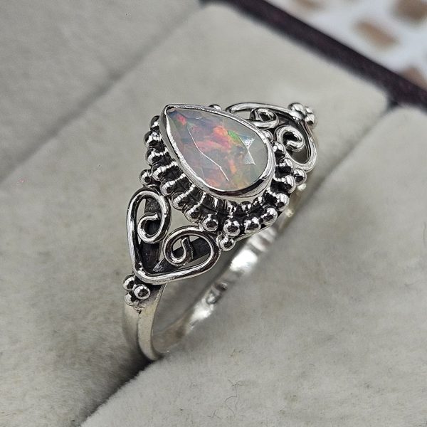 Dainty Ethiopian Opal 925 Sterling Silver Ring (REXT88-18)