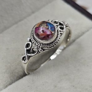 Dainty Pink Dahlia Turquoise 925 Sterling Silver Ring (REXT88-10)