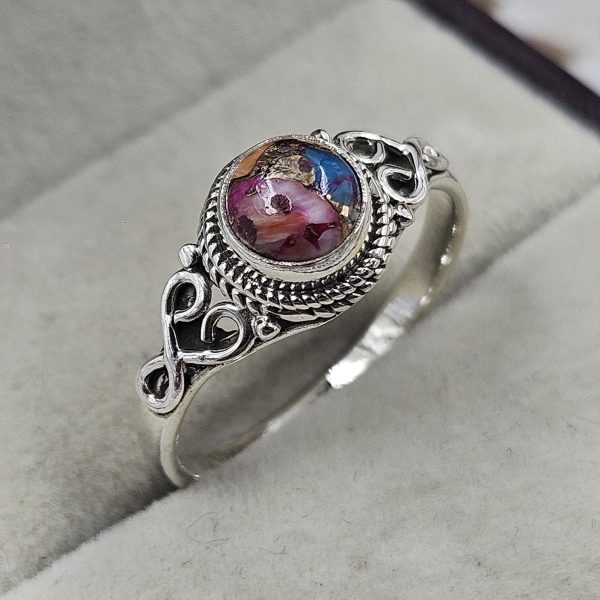 Dainty Pink Dahlia Turquoise 925 Sterling Silver Ring (REXT88-10)