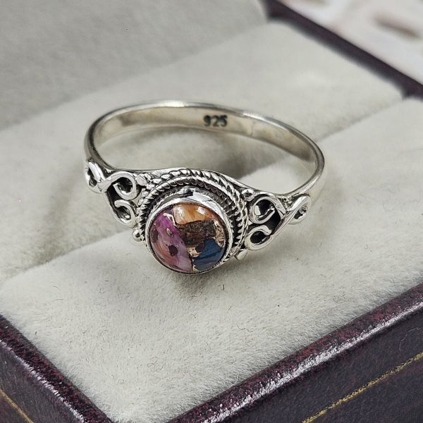Dainty Pink Dahlia Turquoise 925 Sterling Silver Ring (REXT88-10) - Image 2