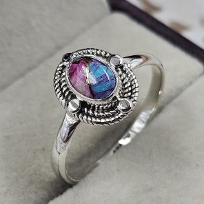 Dainty Pink Dahlia Turquoise 925 Sterling Silver Ring (REXT88-9)