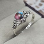 Dainty Pink Dahlia Turquoise 925 Sterling Silver Ring (REXT88-8)