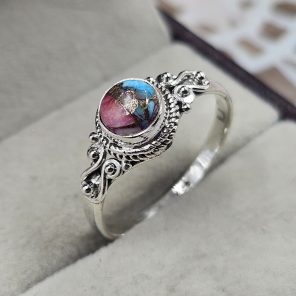 Dainty Pink Dahlia Turquoise 925 Sterling Silver Ring (REXT88-8)