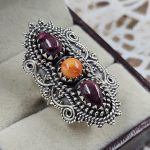Orange and Purple Spiny Oyster 925 Sterling Silver Ring (REXT89-3)