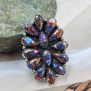 Pink Dahlia Turquoise 925 Sterling Silver Ring (REXT91-4)