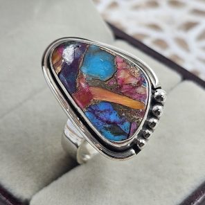 Pink Dahlia Turquoise 925 Sterling Silver Ring (REXT93-1)