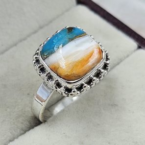 Spiny Oyster Turquoise 925 Sterling Silver Ring (REXT94-10)