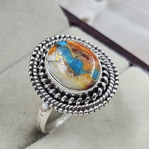 Spiny Oyster Turquoise 925 Sterling Silver Ring (REXT94-9)