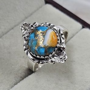 Spiny Oyster Turquoise 925 Sterling Silver Ring (REXT94-6)