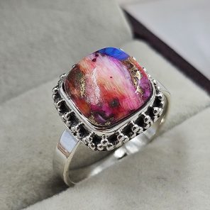 Pink Dahlia Turquoise 925 Sterling Silver Ring (REXT94-13)
