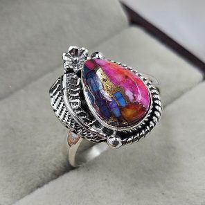 Pink Dahlia Turquoise 925 Sterling Silver Ring (REXT94-16)