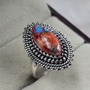 Pink Dahlia Turquoise 925 Sterling Silver Ring (REXT94-12)