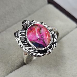 Pink Dahlia Turquoise 925 Sterling Silver Ring (REXT94-15)