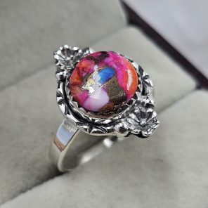 Pink Dahlia Turquoise 925 Sterling Silver Ring (REXT94-14)