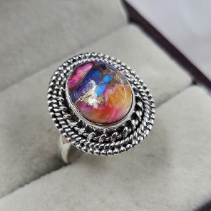 Pink Dahlia Turquoise 925 Sterling Silver Ring (REXT94-11)