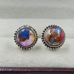 Pink Dahlia Turquoise 925 Sterling Silver Stud Earring (REXT95-12)