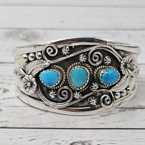Kingman Turquoise 925 Sterling Silver Bangle Cuff (REXT97-1)