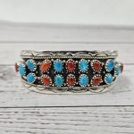 Arizona Turquoise & Italian Coral 925 Sterling Silver Bangle Cuff (REXT101-6)