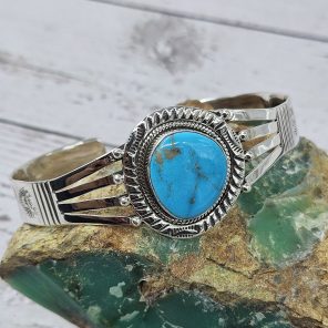 Kingman Turquoise 925 Sterling Silver Bangle Cuff (REXT99-6)