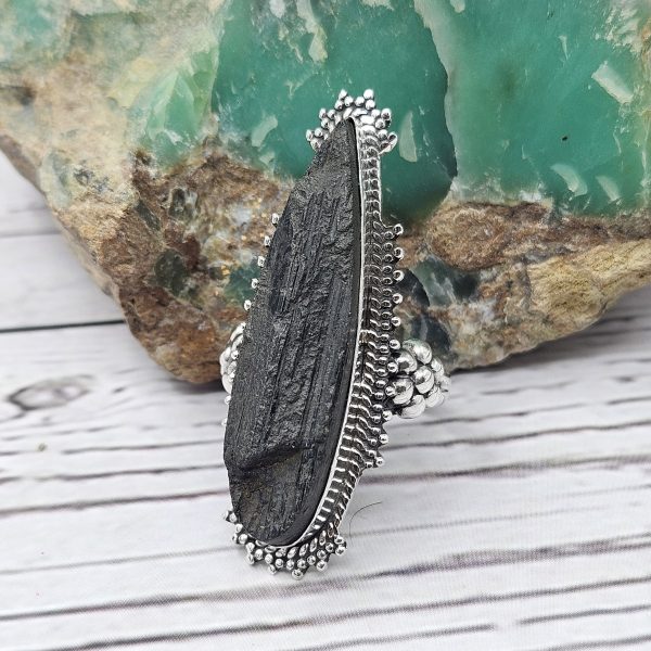 Raw Black Tourmaline 925 Sterling Silver Ring (REXT103-3)