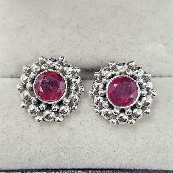 Ruby 925 Sterling Silver Stud Earring (REXT56-157)