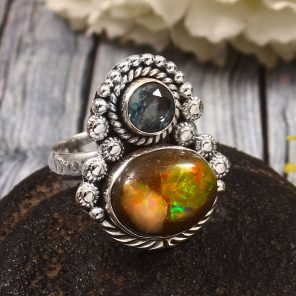 Galaxy Opal & London Blue Topaz Size US 10 925 Sterling Silver Ring (REXT76-241)