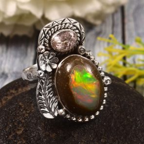 Galaxy Opal & Morganite Size US 10 925 Sterling Silver Ring (REXT76-228)