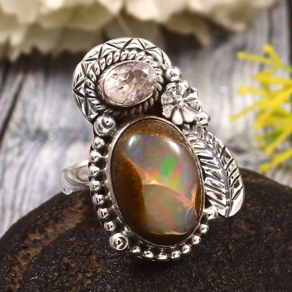 Galaxy Opal & Morganite Size US 6 925 Sterling Silver Ring (REXT76-236)