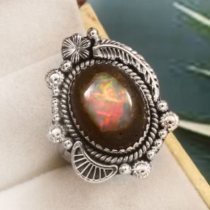 Galaxy Opal Size US 10 925 Sterling Silver Ring (REXT76-227)