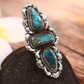 Morenci Turquoise Size US 8 925 Sterling Silver Ring (RS105-646)
