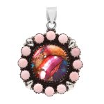 Pink Dahlia Turquoise & Pink Queen Conch 1.5â€³ 925 Sterling Silver Cluster Pendant (RS61-382)
