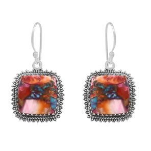 Pink Dahlia Turquoise 1.75â€³ 925 Sterling Silver Earring (REXT62-241)