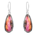 Pink Dahlia Turquoise 1.75â€³ 925 Sterling Silver Earring (REXT62-234)