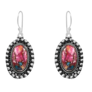Pink Dahlia Turquoise 1.75â€³ 925 Sterling Silver Earring (REXT62-227)