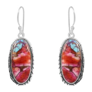 Pink Dahlia Turquoise 1.75â€³ 925 Sterling Silver Earring (REXT62-236)
