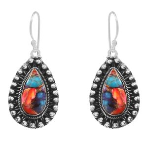 Pink Dahlia Turquoise 1.75â€³ 925 Sterling Silver Earring (REXT62-228)
