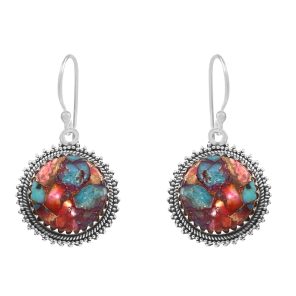 Pink Dahlia Turquoise 1.75â€³ 925 Sterling Silver Earring (REXT62-243)
