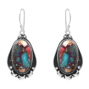 Pink Dahlia Turquoise 1.75â€³ 925 Sterling Silver Earring (REXT62-244)