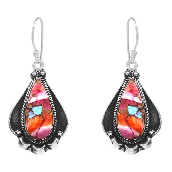 Pink Dahlia Turquoise 1.75â€³ 925 Sterling Silver Earring (REXT62-245)
