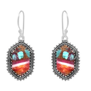 Pink Dahlia Turquoise 1.75â€³ 925 Sterling Silver Earring (REXT62-246)