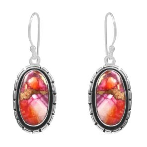 Pink Dahlia Turquoise 1.75â€³ 925 Sterling Silver Earring (REXT62-240)