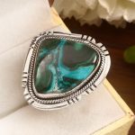 Malachite Chrysocolla Size US 10 925 Sterling Silver Ring (REXT92-28)