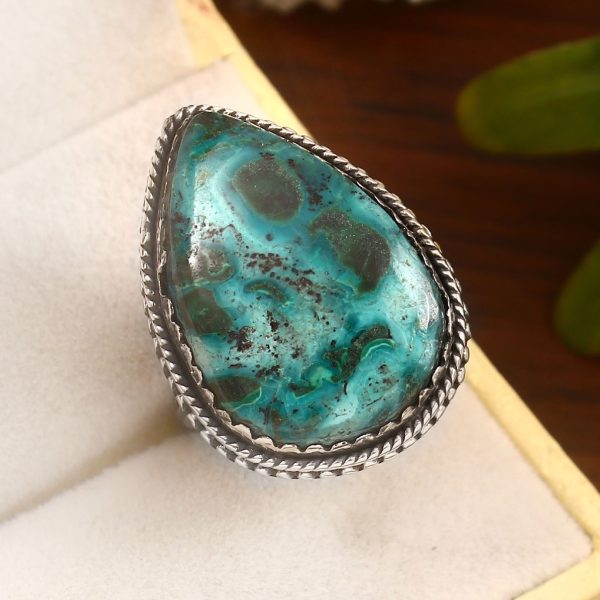 Malachite Chrysocolla Size US 7 925 Sterling Silver Ring (REXT92-18)