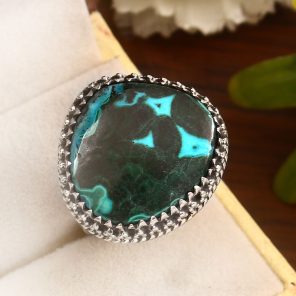 Malachite Chrysocolla Size US 10 925 Sterling Silver Ring (REXT92-8)