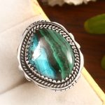 Malachite Chrysocolla Size US 9 925 Sterling Silver Ring (REXT92-31)