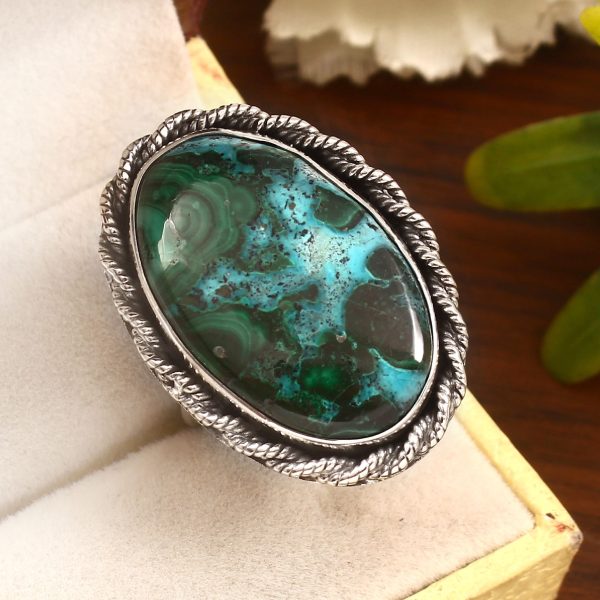Malachite Chrysocolla Size US 9 925 Sterling Silver Ring (REXT92-11)