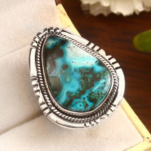 Malachite Chrysocolla Size US 8 925 Sterling Silver Ring (REXT92-36)