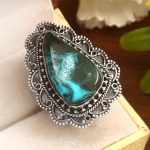 Malachite Chrysocolla Size US 7 925 Sterling Silver Ring (REXT92-20)