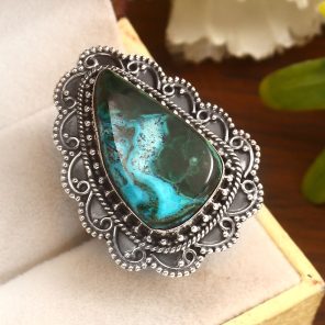 Malachite Chrysocolla Size US 7 925 Sterling Silver Ring (REXT92-20)